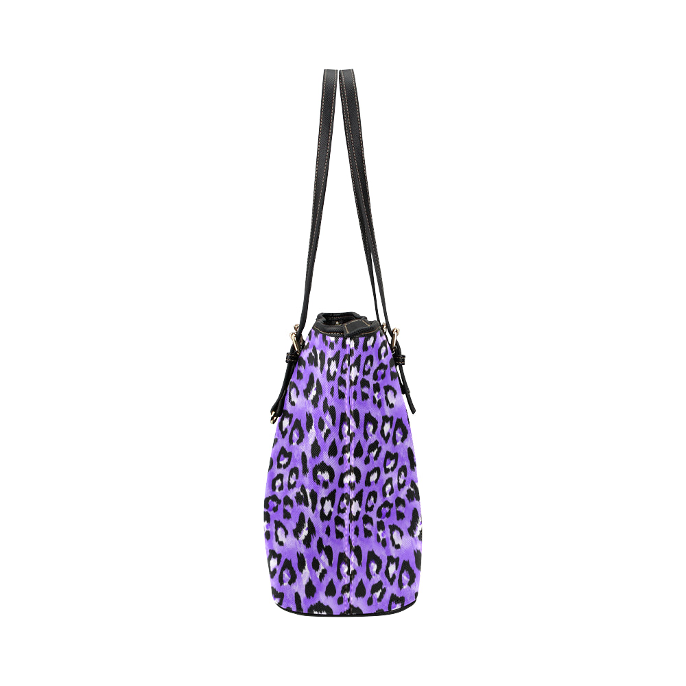 Leopard Purple Skin Print Leather Tote Bag