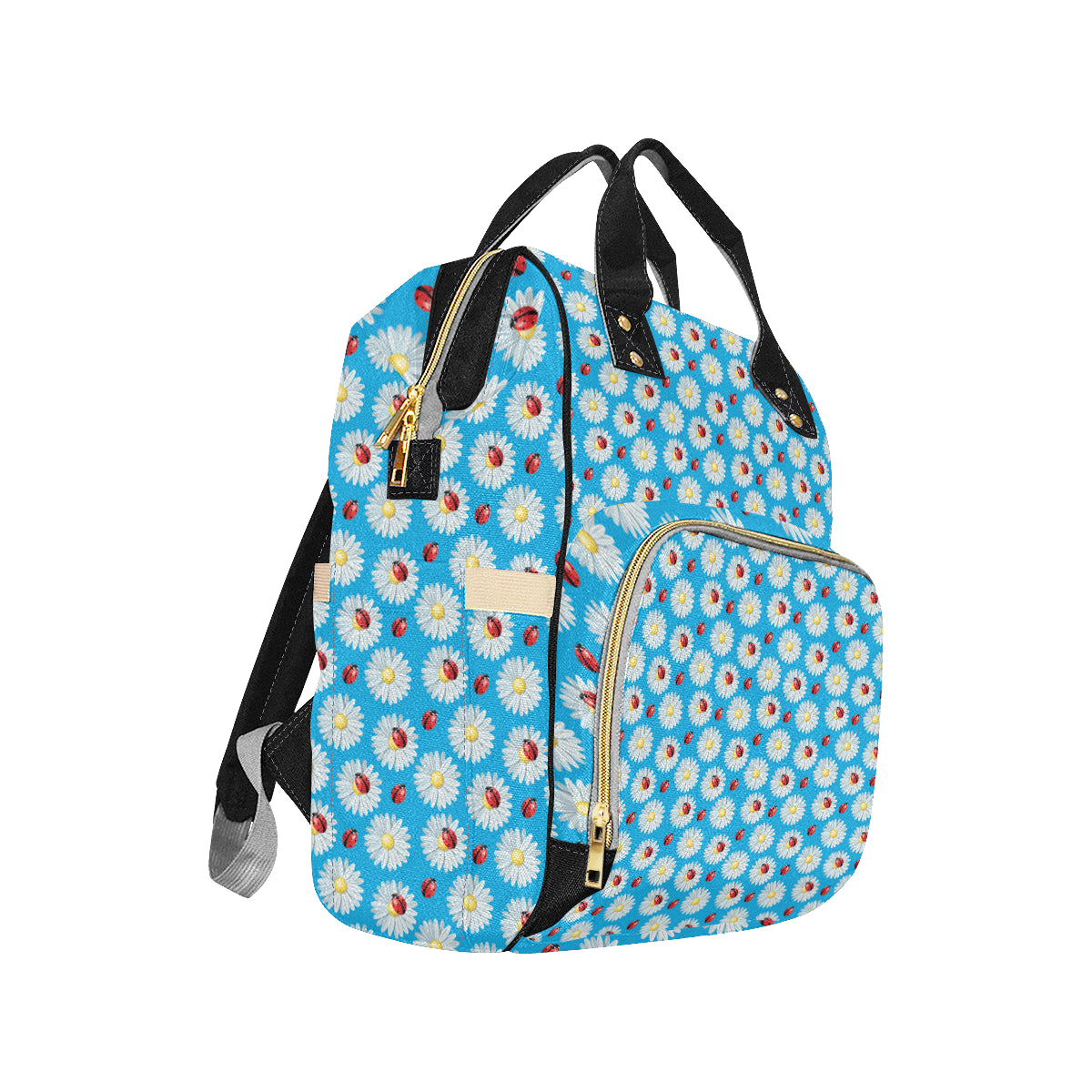 Ladybug with Daisy Themed Print Pattern Diaper Bag Backpack