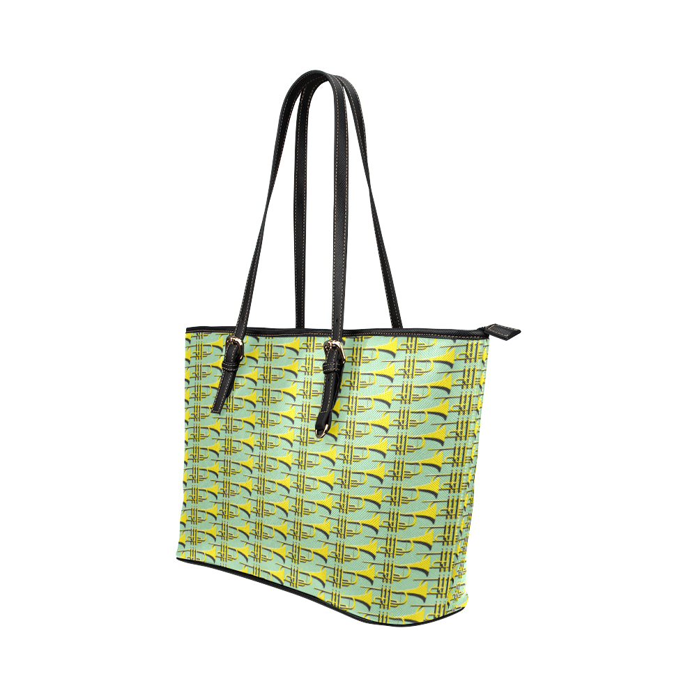 Trumpet Vintage Design Print Leather Tote Bag