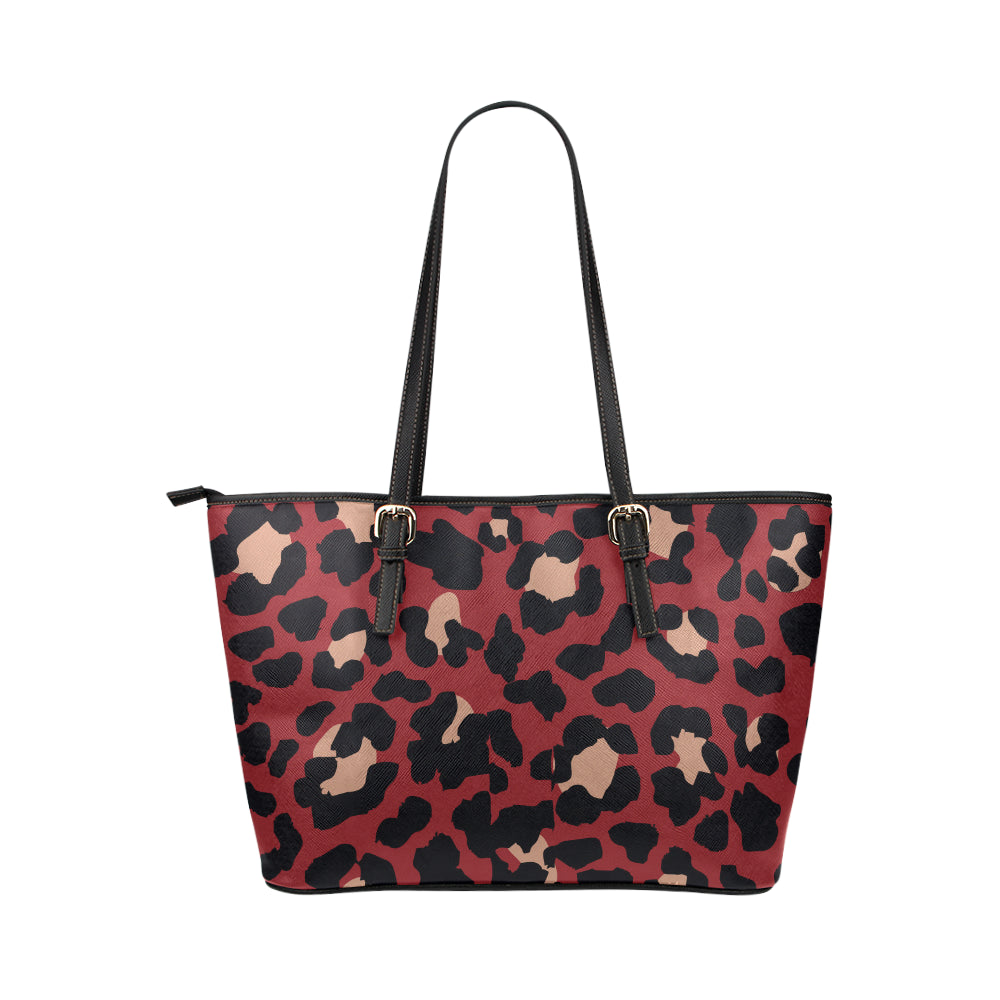 Cheetah Red Print Pattern Leather Tote Bag