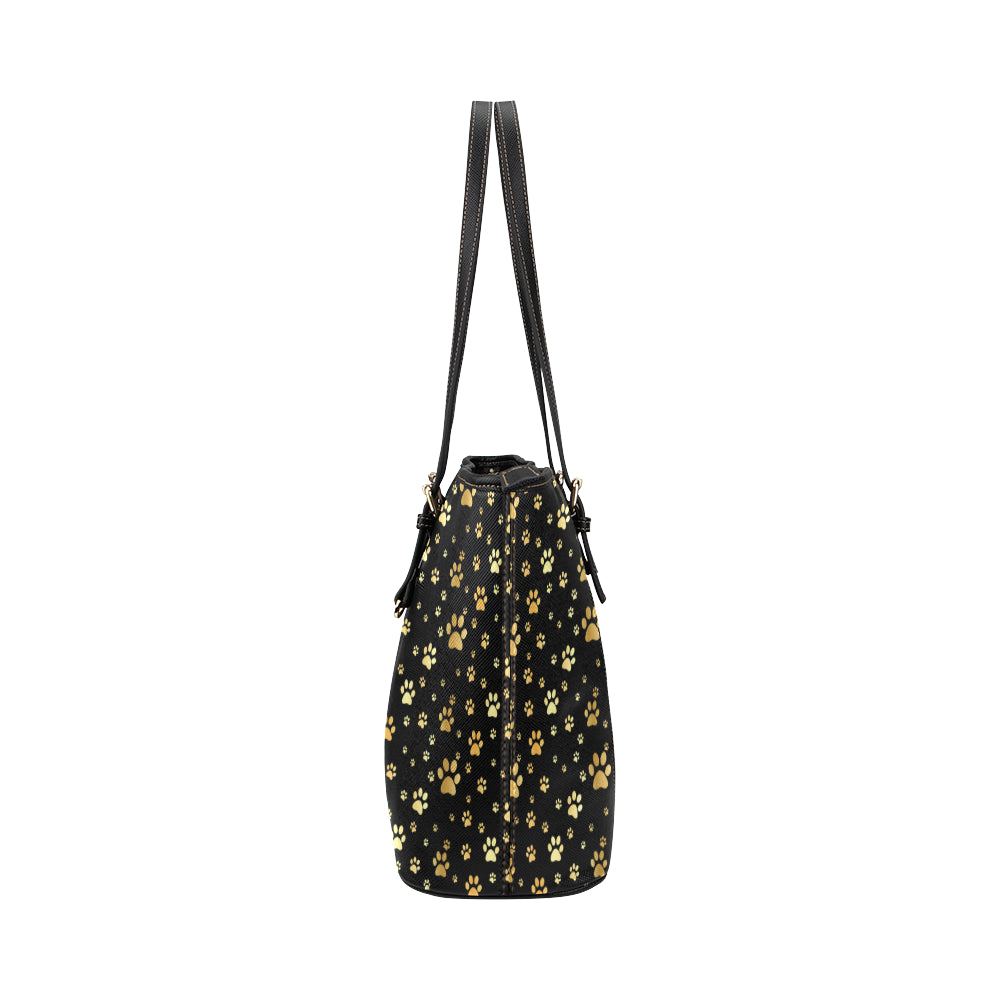 Paw Gold Print Leather Tote Bag