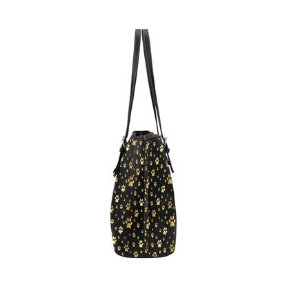 Paw Gold Print Leather Tote Bag