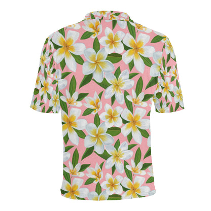 White Plumeria Pattern Print Design PM011 Men Polo Shirt