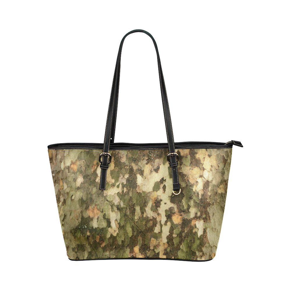 Camo Realistic Tree Texture Print Leather Tote Bag