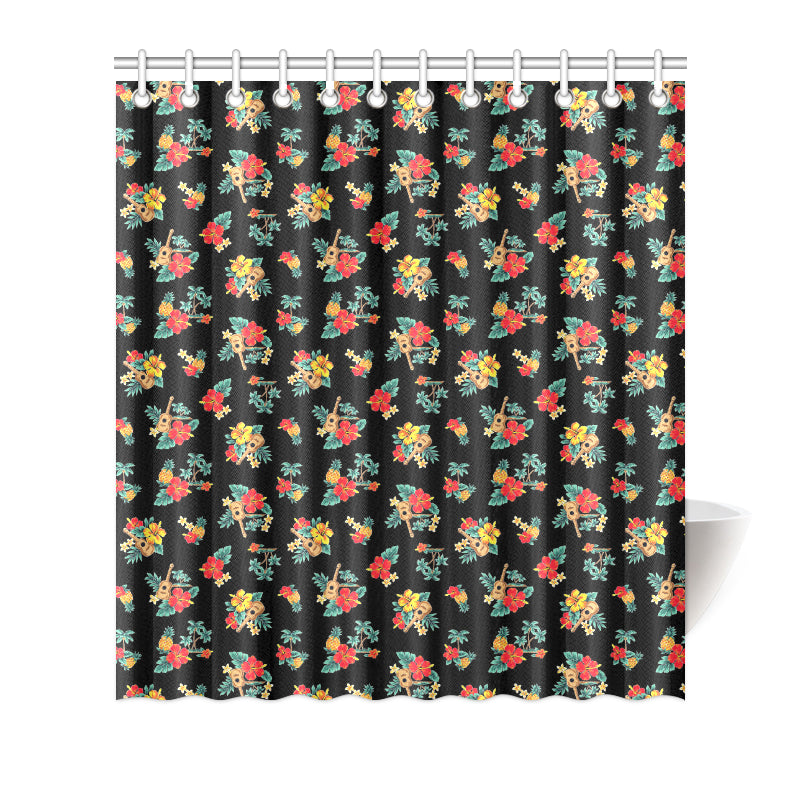 Hawaiian Flower Themed Print Shower Curtain