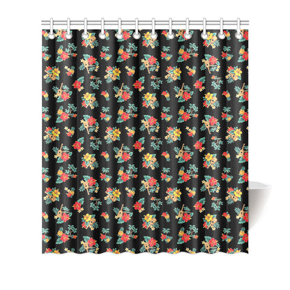 Hawaiian Flower Themed Print Shower Curtain