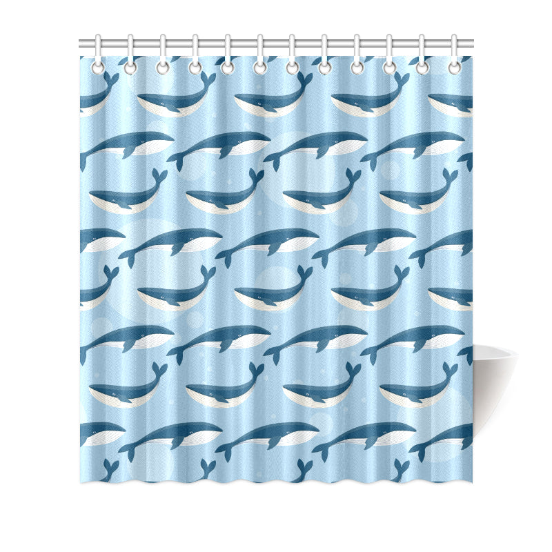 Blue Whale Pattern Print Design 02 Shower Curtain