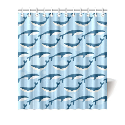 Blue Whale Pattern Print Design 02 Shower Curtain