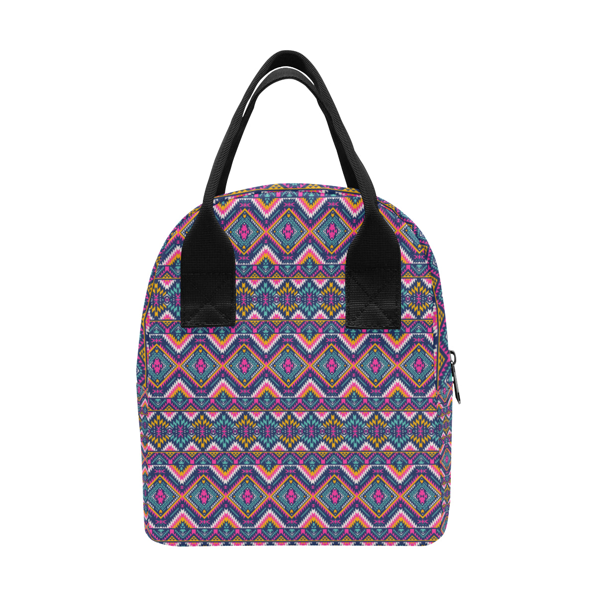 Indian Navajo Pink Themed Design Print Insulated Lunch Bag