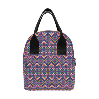 Indian Navajo Pink Themed Design Print Insulated Lunch Bag