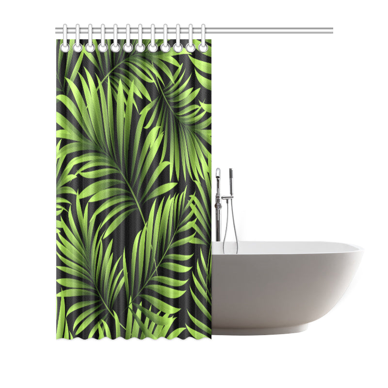 Green Neon Tropical Palm Leaves Shower Curtain
