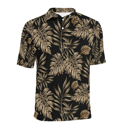 Brown Tropical Palm Leaves Men Polo Shirt