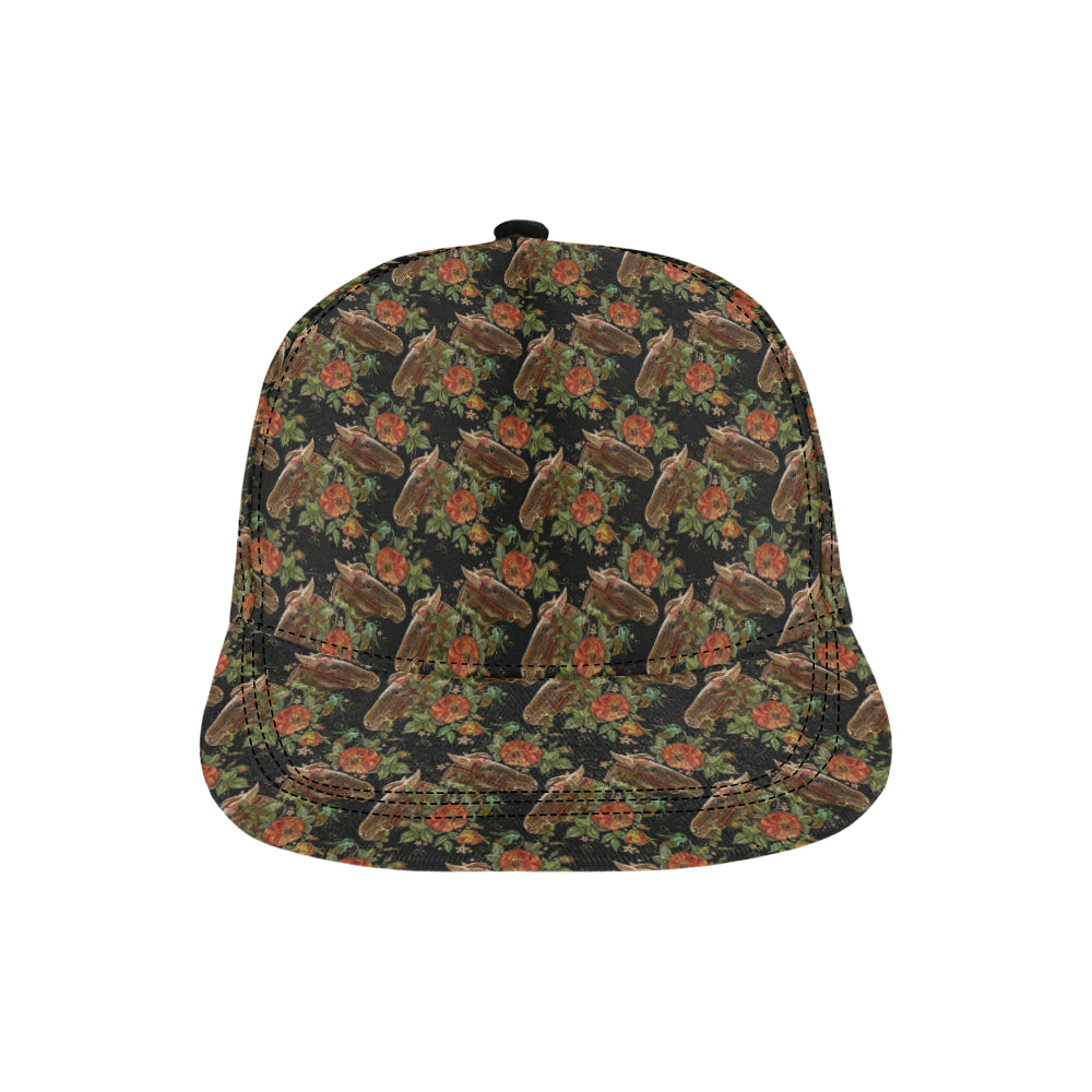 Horse Embroidery with Flower Design Snapback Cap