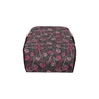 Bass Guitar Pink Rose Pattern Print Design 01 Diaper Bag Backpack