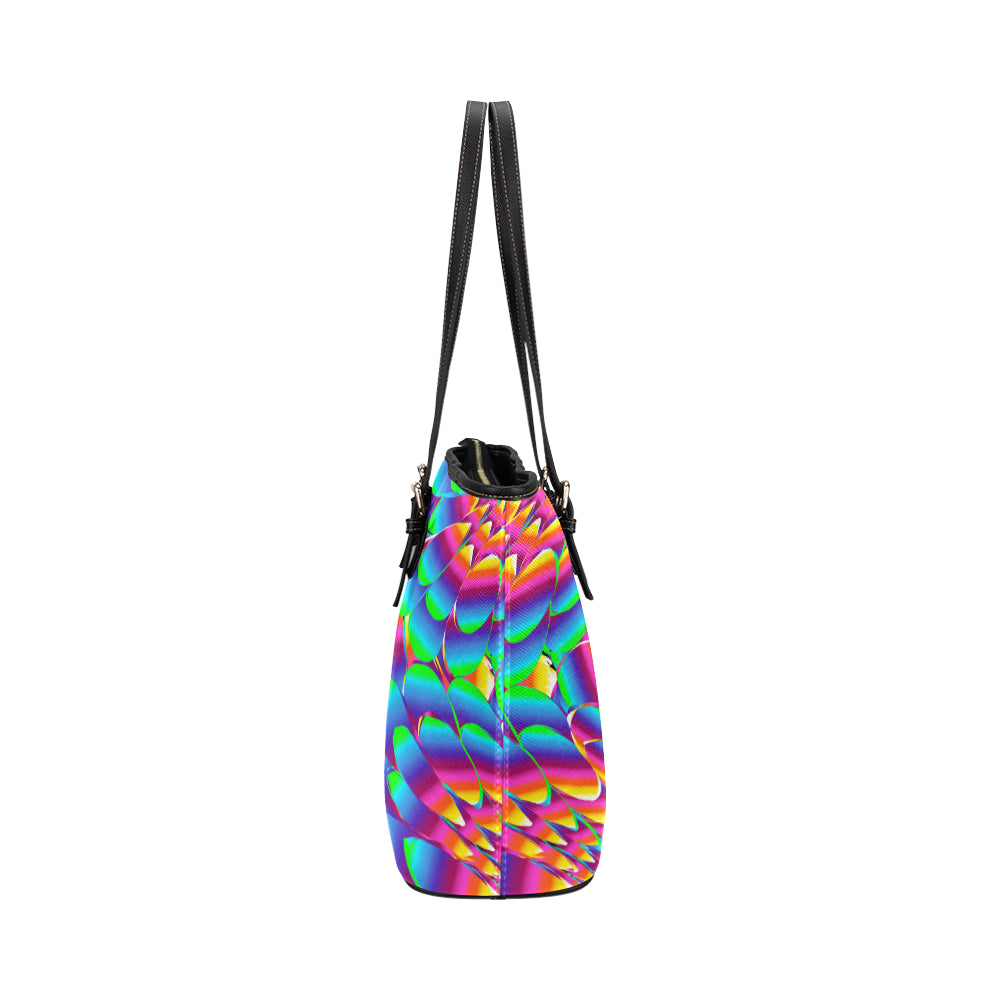Psychedelic Trippy Pattern Leather Tote Bag