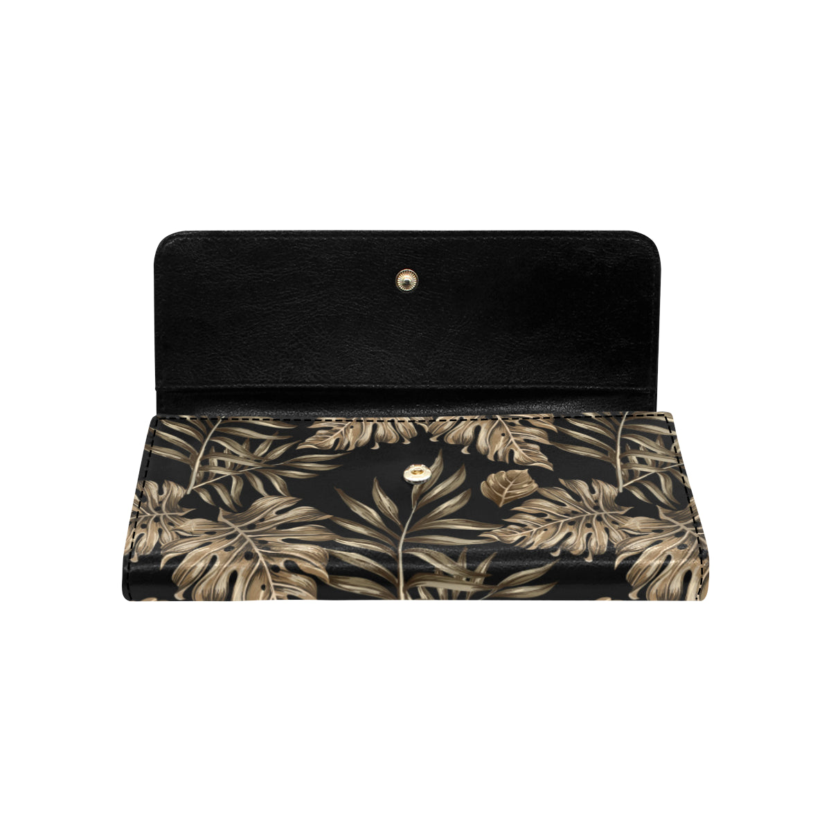 Brown Tropical Palm Leaves Women's Trifold Wallet
