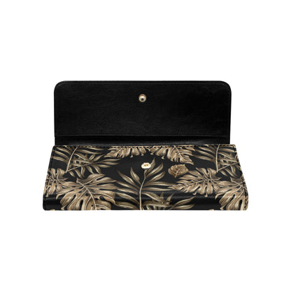 Brown Tropical Palm Leaves Women's Trifold Wallet
