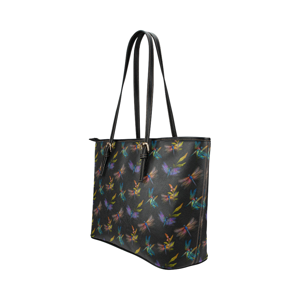 Dragonfly Colorful Realistic Print Leather Tote Bag