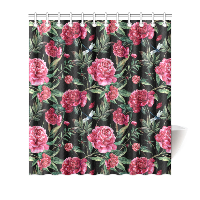Peony Pattern Print Design PE04 Shower Curtain