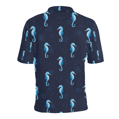 SeaHorse Blue neon Pattern Print Design 03 Men Polo Shirt