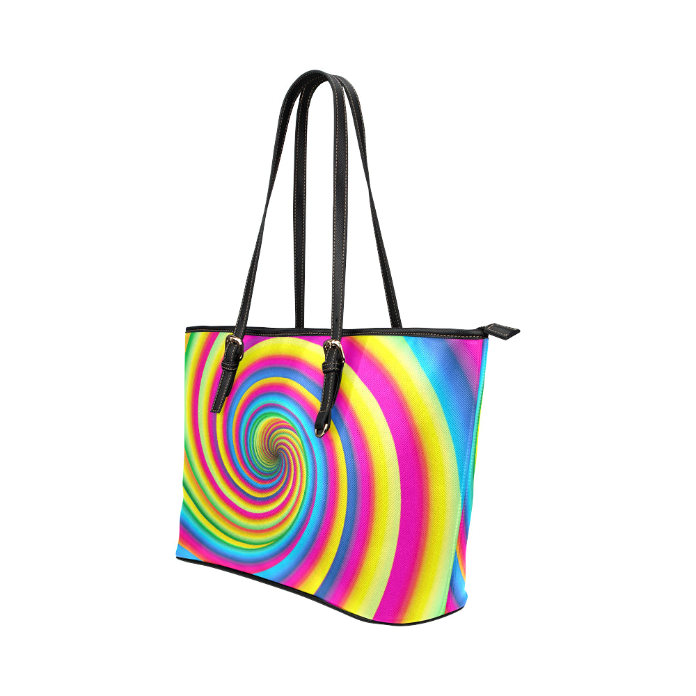 Vortex Twist Swirl Rainbow Design Leather Tote Bag