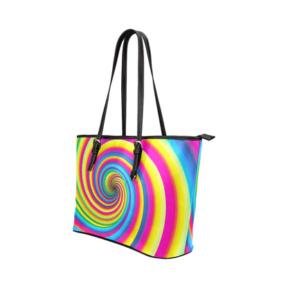 Vortex Twist Swirl Rainbow Design Leather Tote Bag