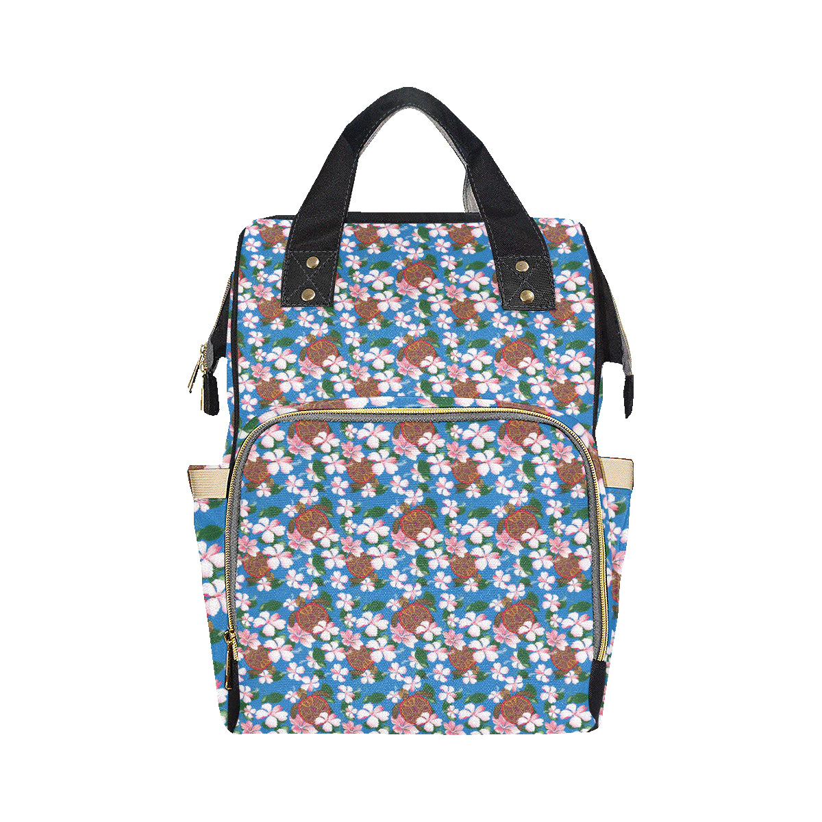 Sea Turtle Pink Hibiscus Hawaiian Print Diaper Bag Backpack