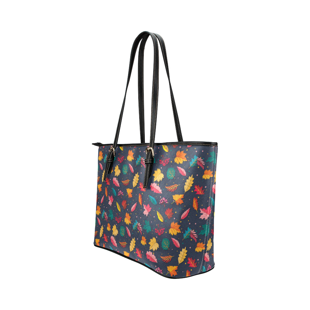 Elm Leave Colorful Print Pattern Leather Tote Bag