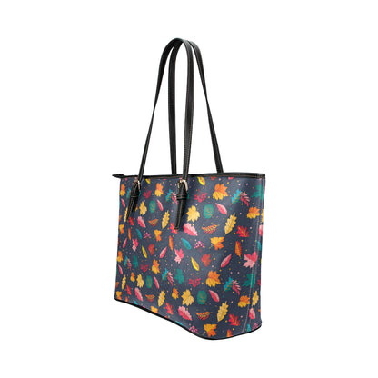 Elm Leave Colorful Print Pattern Leather Tote Bag