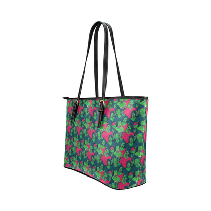 Zombie Themed Design Pattern Print Leather Tote Bag