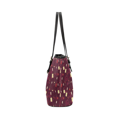 Wine Themed Pattern Print Leather Tote Bag