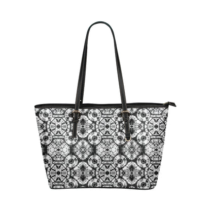 Tie Dye Black White Design Print Leather Tote Bag