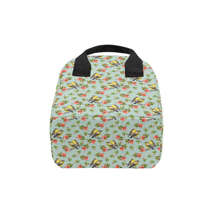 Bird with Red Flower Print Pattern Insulated Lunch Bag