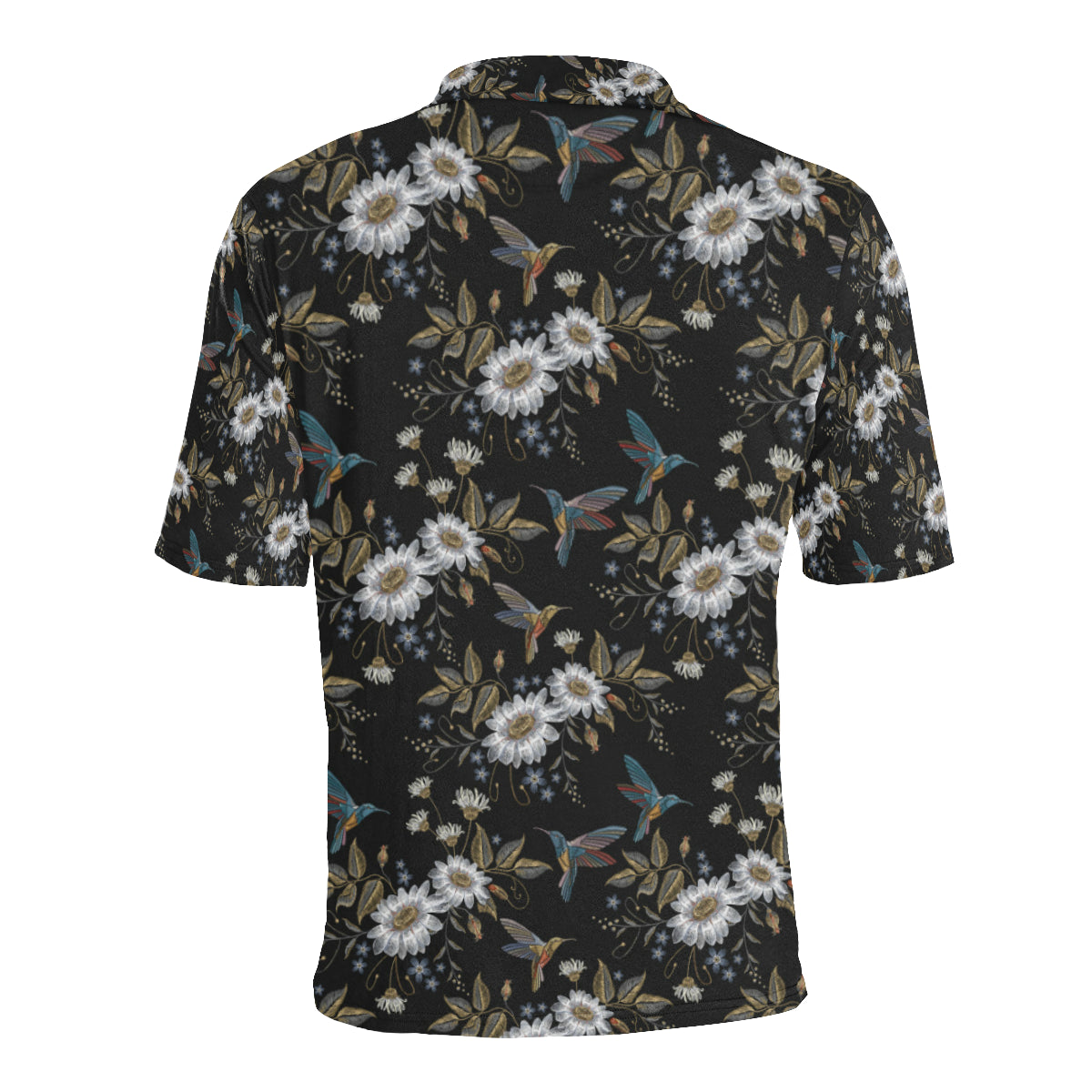Hummingbird with Embroidery Themed Print Men Polo Shirt