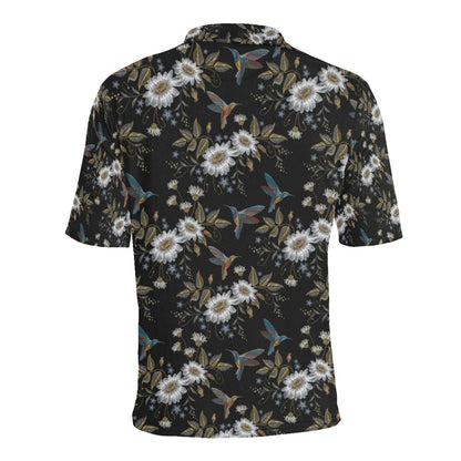 Hummingbird with Embroidery Themed Print Men Polo Shirt