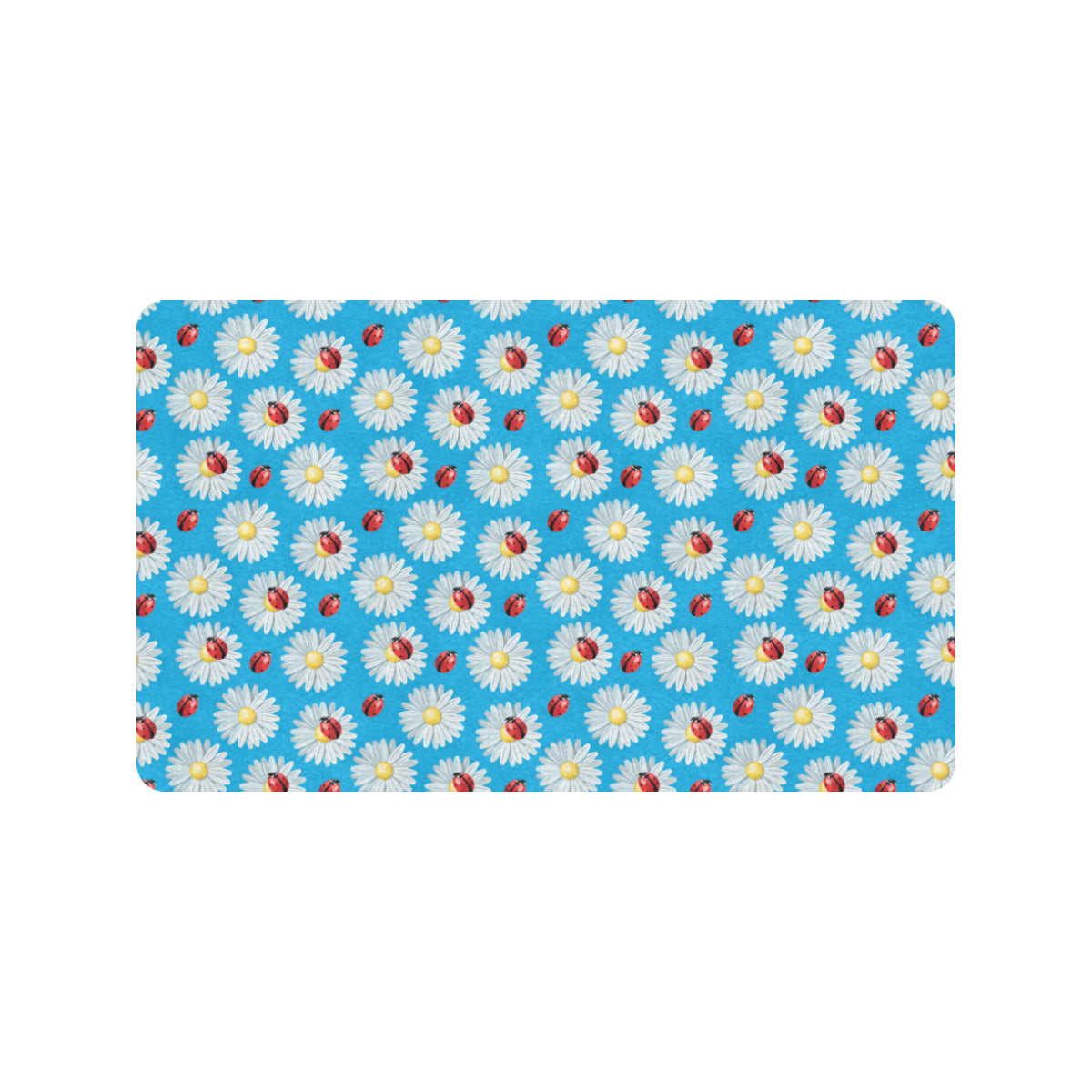 Ladybug with Daisy Themed Print Pattern Rubber Doormat