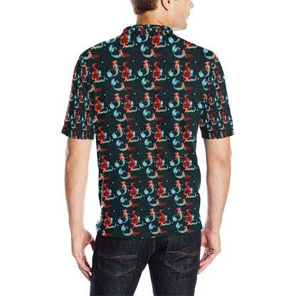 Mermaid Girl Themed Design Print Men Polo Shirt