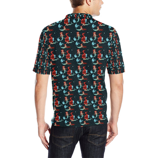 Mermaid Girl Themed Design Print Men Polo Shirt