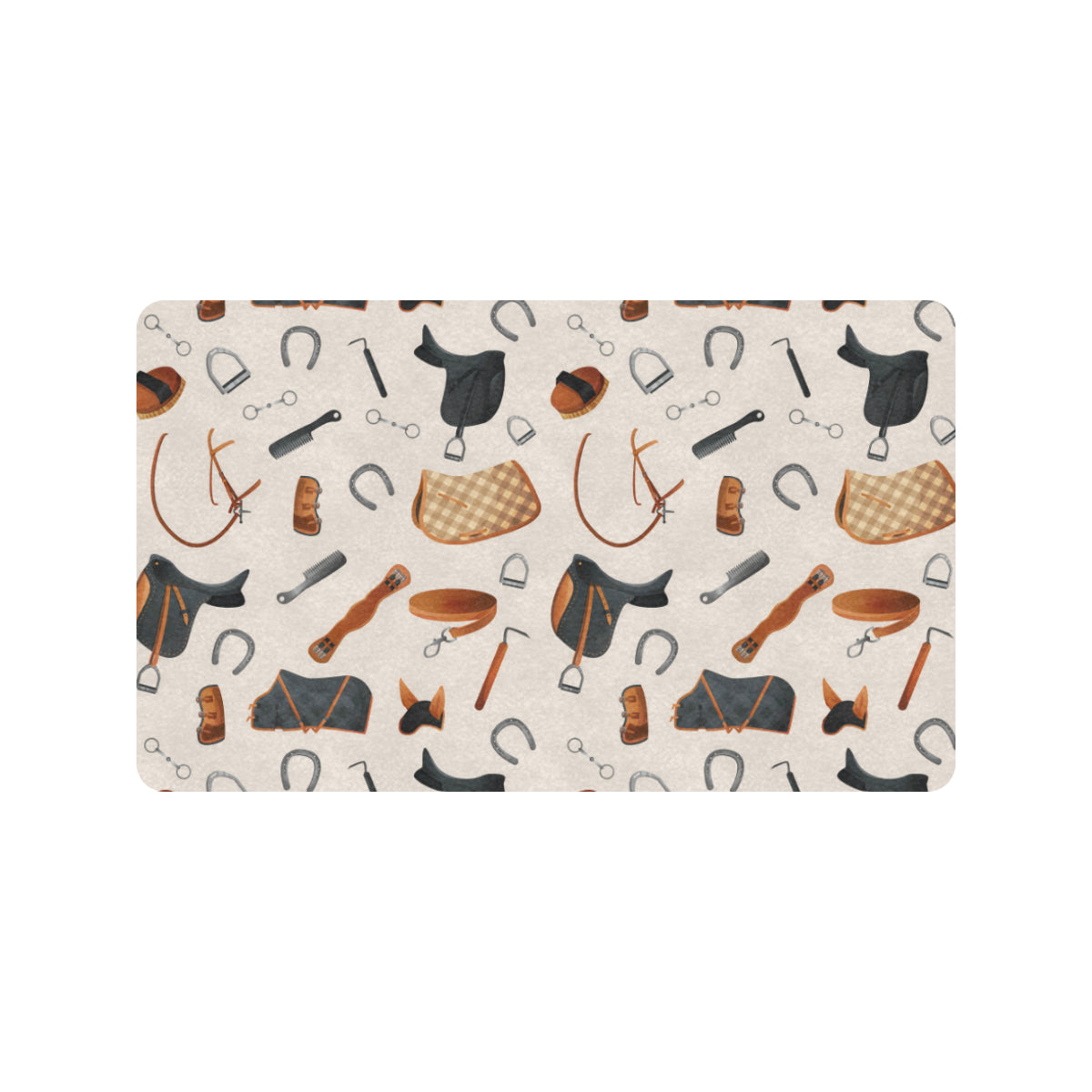 Equestrian Equipment Print Pattern Rubber Doormat