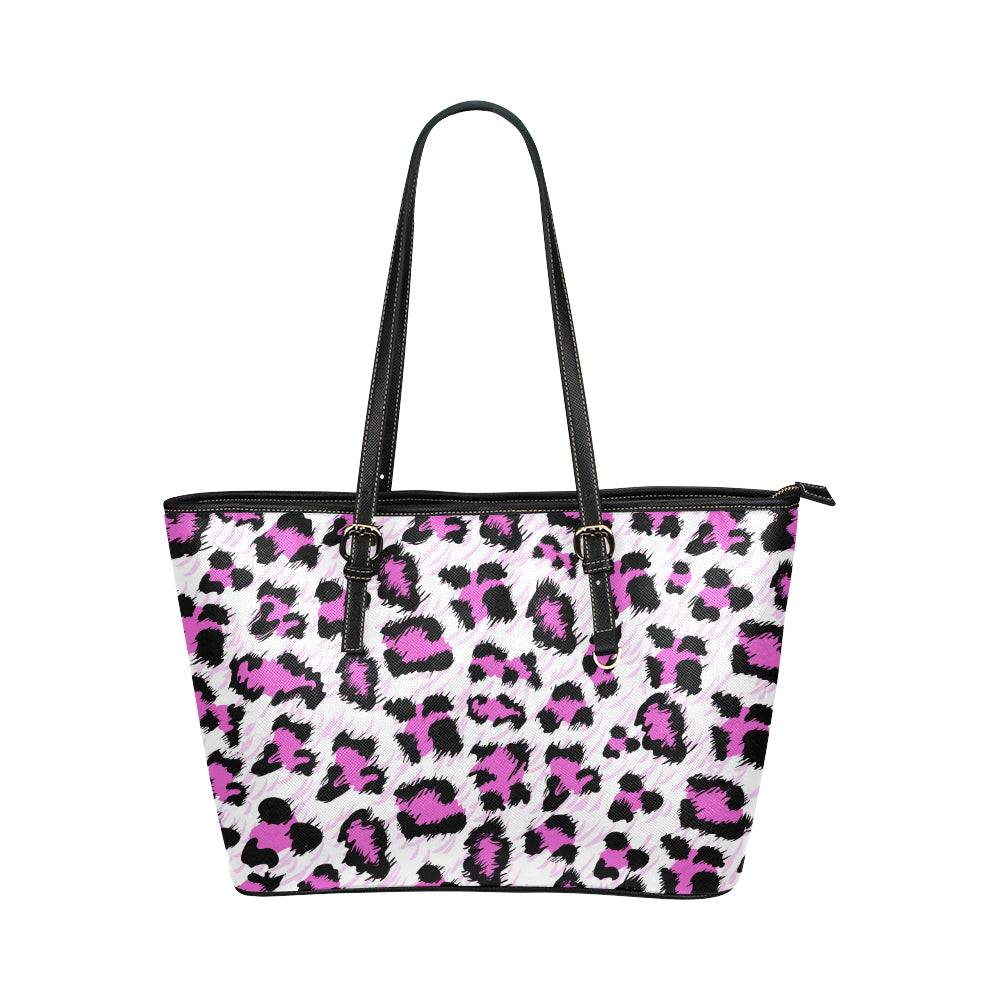 Leopard Pink Skin Print Leather Tote Bag