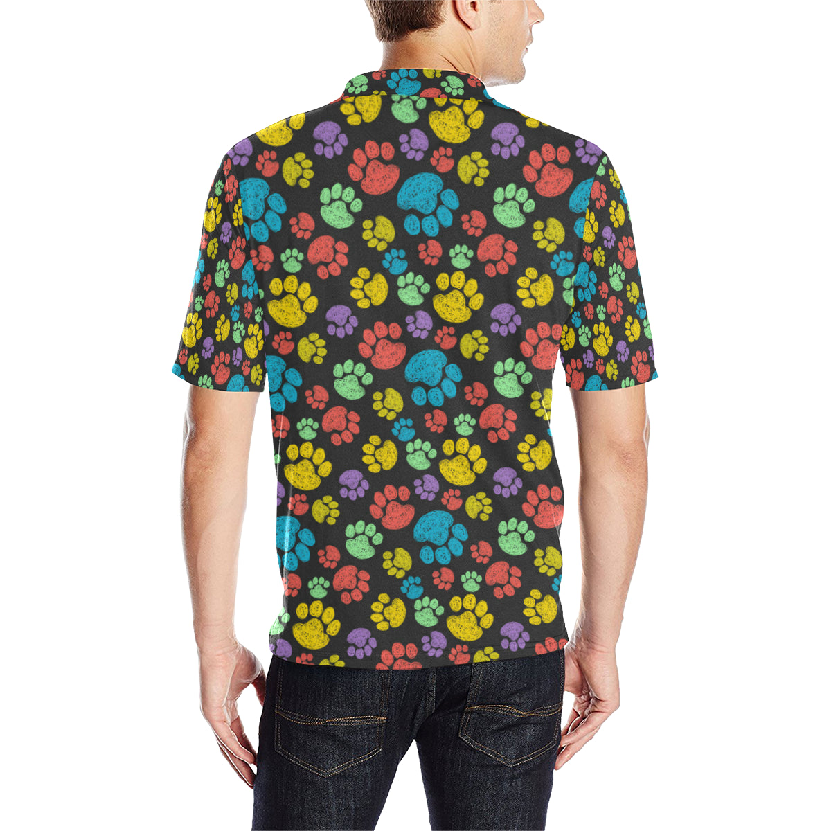 Paw Colorful Print Men Polo Shirt