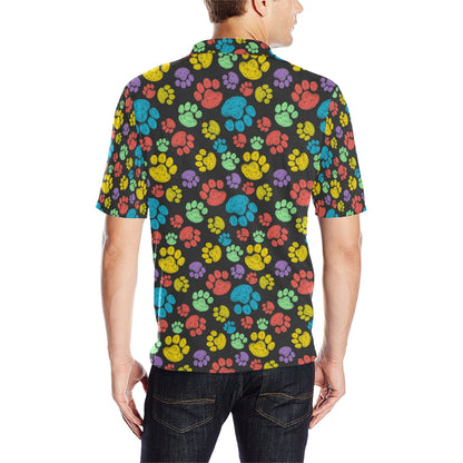 Paw Colorful Print Men Polo Shirt