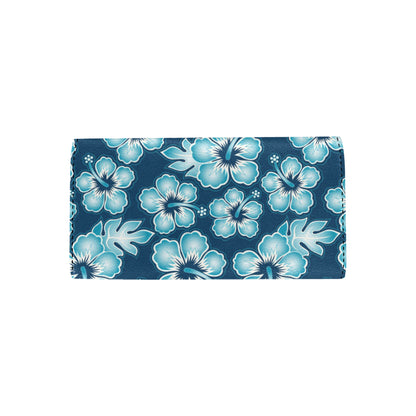 Blue Hibiscus Pattern Print Design HB011 Women's Trifold Wallet