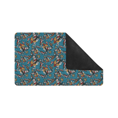 Sea Turtle Tribal Colorful Hand Drawn Rubber Doormat