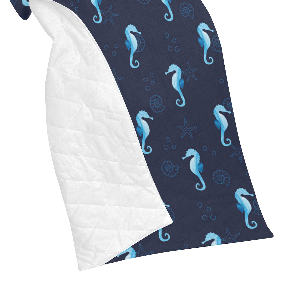 SeaHorse Blue neon Pattern Print Design 03 Premium Quilt