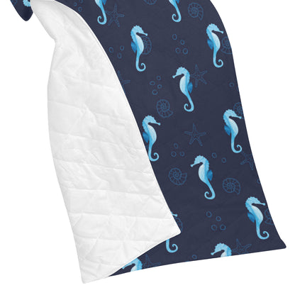 SeaHorse Blue neon Pattern Print Design 03 Premium Quilt