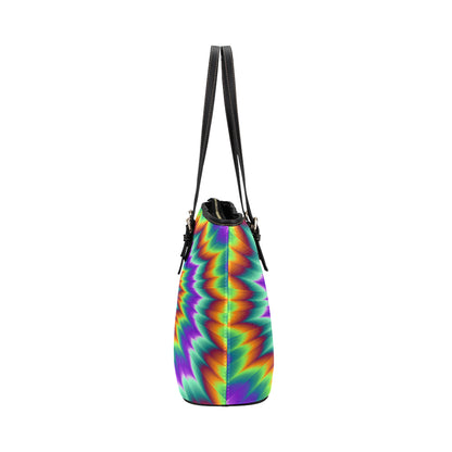 Optical illusion Pulsing fiery spirals Leather Tote Bag