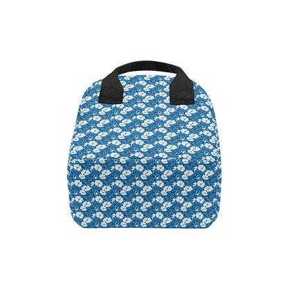 Hibiscus Blue Flower Hawaiian Print Insulated Lunch Bag