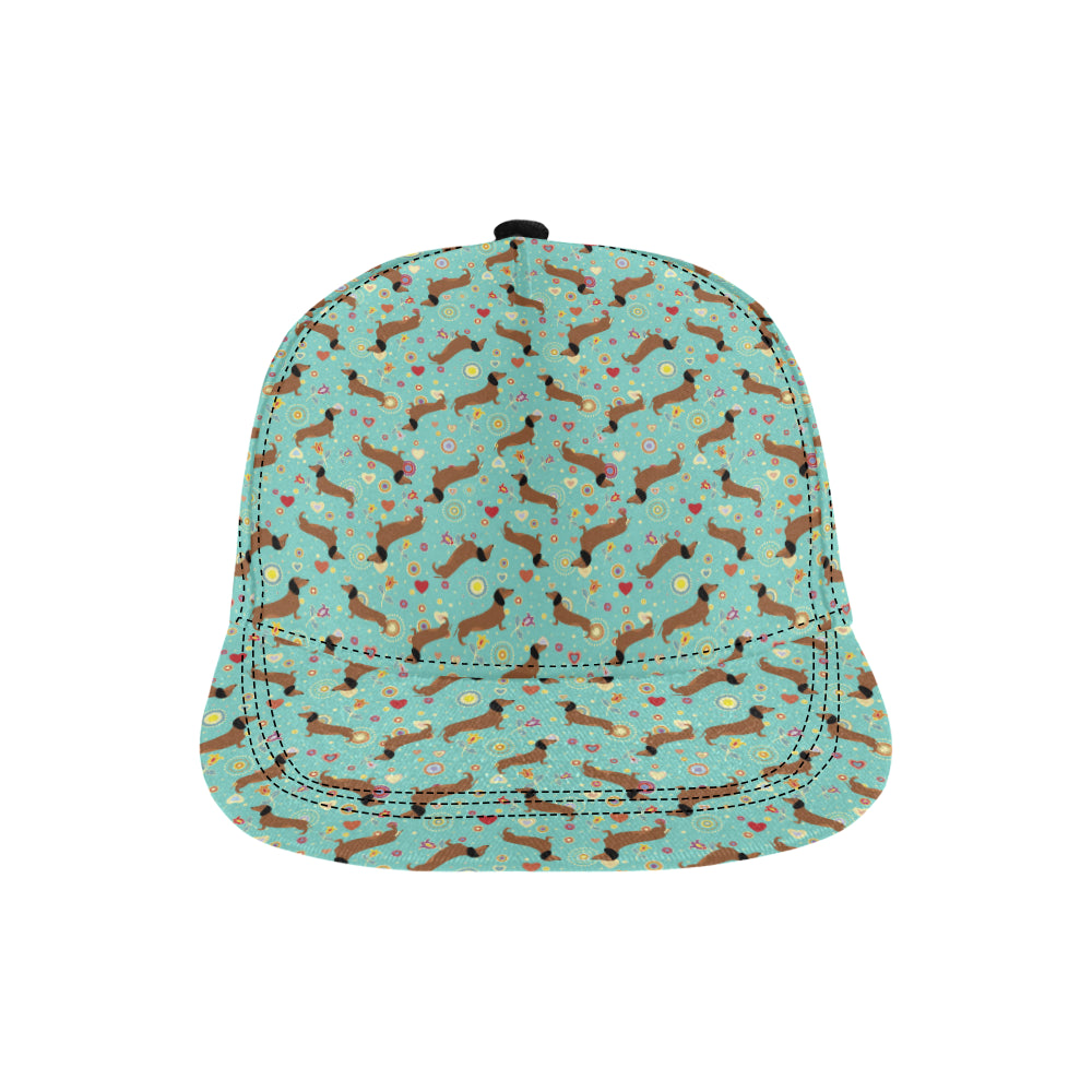 Dachshund with Floral Print Pattern Snapback Cap