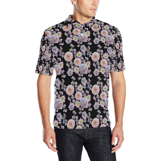 Dahlia Pattern Print Design DH012 Men Polo Shirt